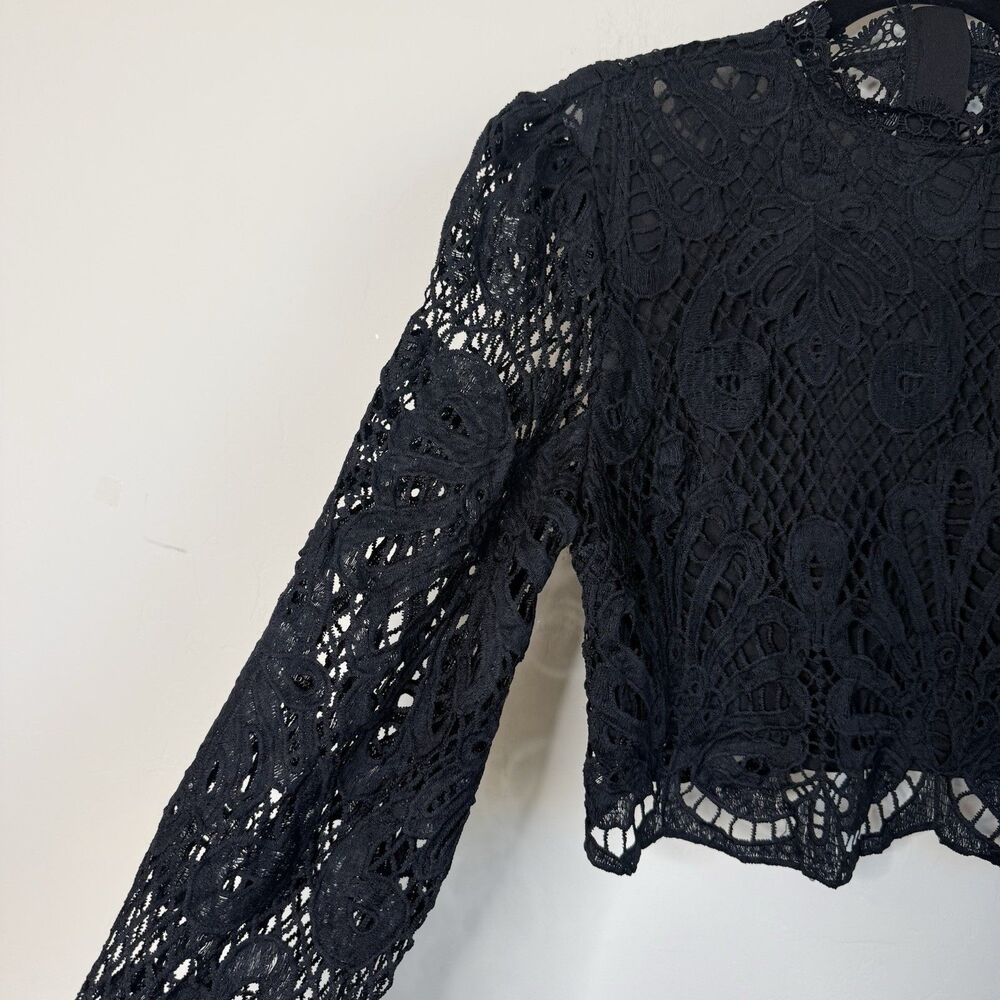 Long Sleeve Sheer Black Lace Top Large Fairy Grunge Whimsigoth Dark Coquette - Picture 4 of 12